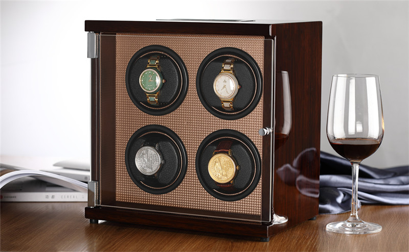 CHIYODA Quad Watch Winder with Quiet Mabuchi Motor and LCD Touch Screen High Gross Brown