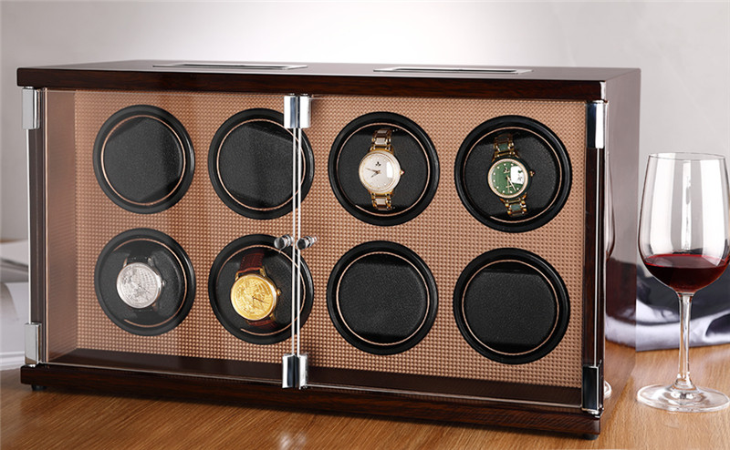 CHIYODA Watch Winder for 8 Watches Automatic Watch Box with Quiet Mabuchi Motor and LCD Touch Screen High Gross Brown