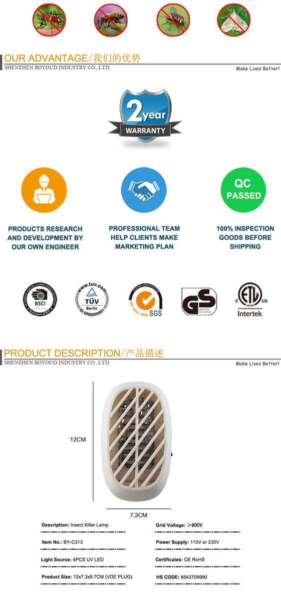 Indoor Low Consumption UV LED Mosquito Killer with Switch
