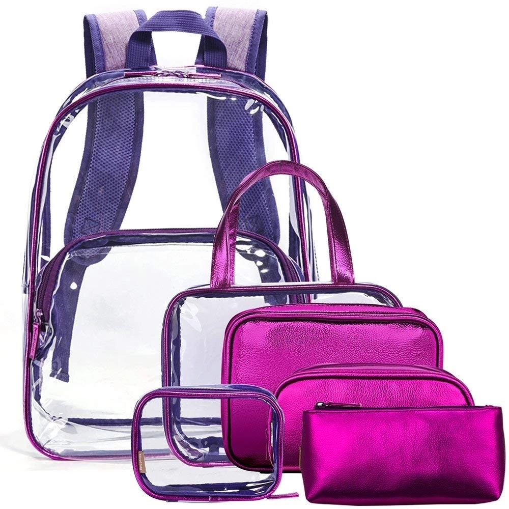 hot sale 6 in 1 clear transparent pvc backpack Waterproof Portable Backpack With Cosmetic Bag travel