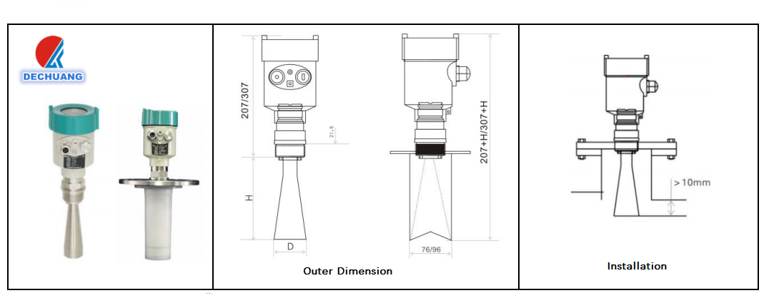 Dechuang Electrical 26ghz noncontact pulse ground pending radar level sensor