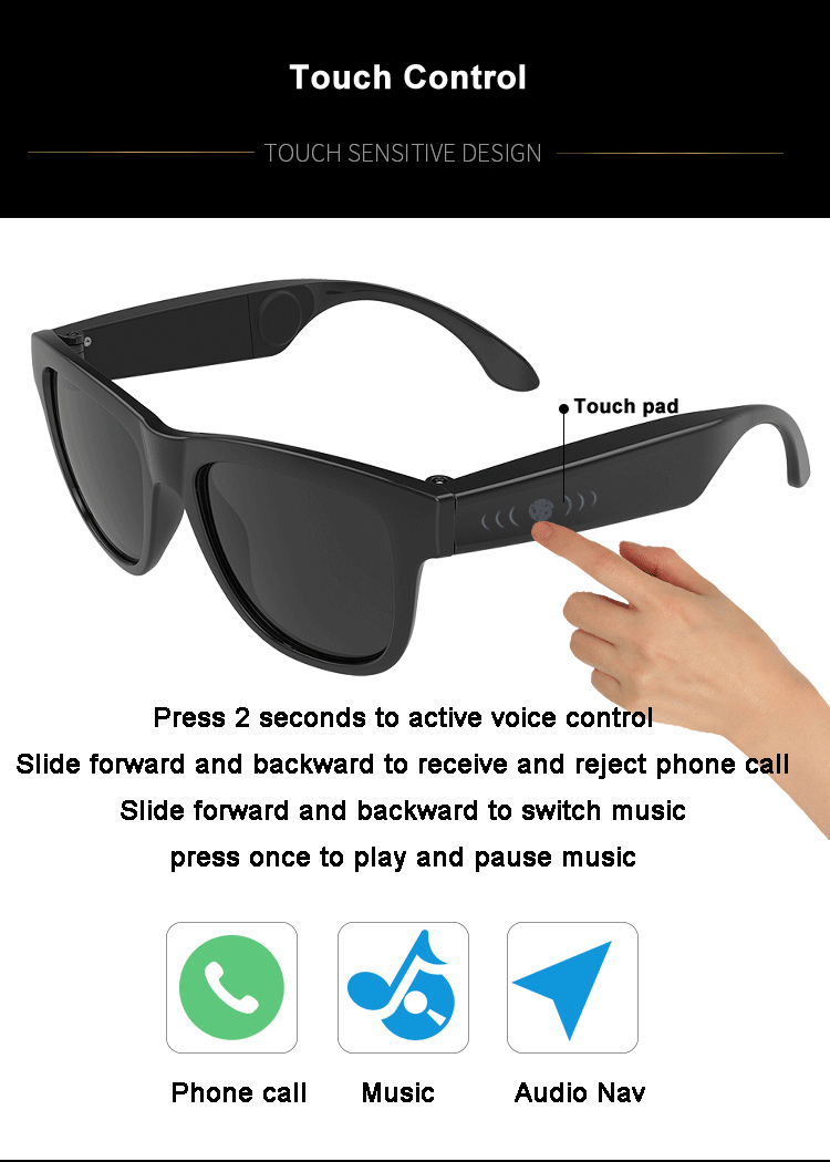 G1 Bluetooth Sunglasses Headphones with Bone Conduction and Touch Control