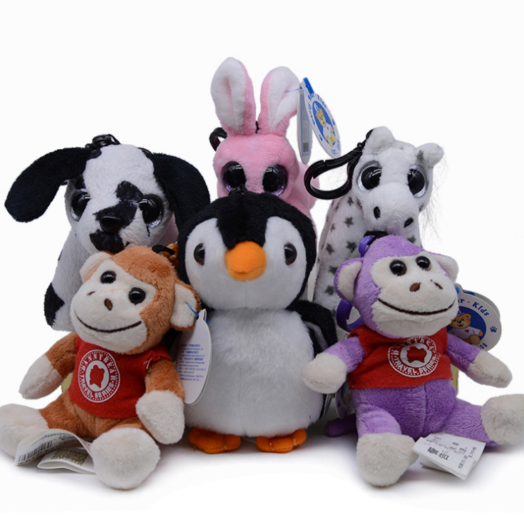 Customized creative new cute animal penguin spotted dog monkey rabbit and cow plush toy dolls machine bag pendant