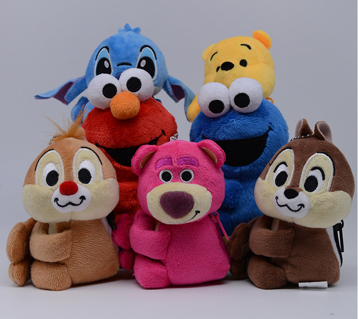 Customized creative new cute animals winnie the pooh strawberry bear stacy sesame street cartoon Velcro plush figure gir