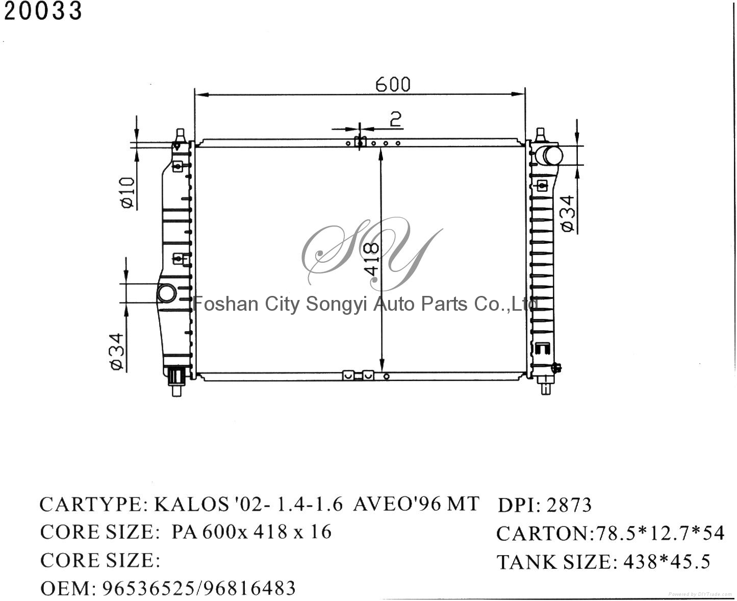 Auto Parts Car Radiator for Daewoo Kalos 2002 1416