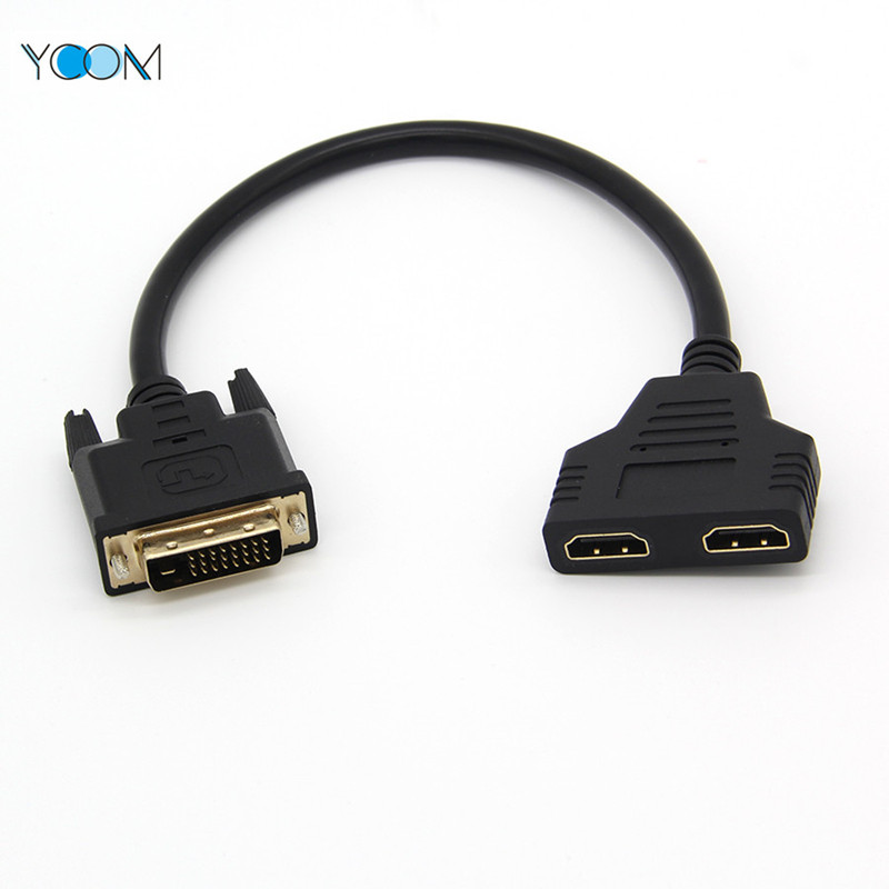 DVI Male 241 Pin to Dual Hdmi Female Splitter Cable