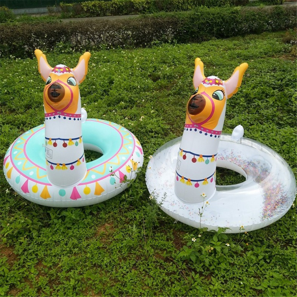 pvc alpaca inflatable swimming ring adult water floatingup airblowing cartoon animal camel crystal seat can be cu