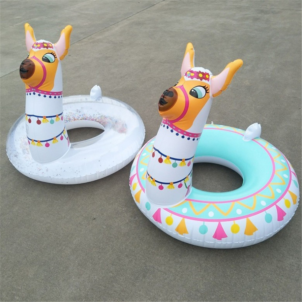 pvc alpaca inflatable swimming ring adult water floatingup airblowing cartoon animal camel crystal seat can be cu