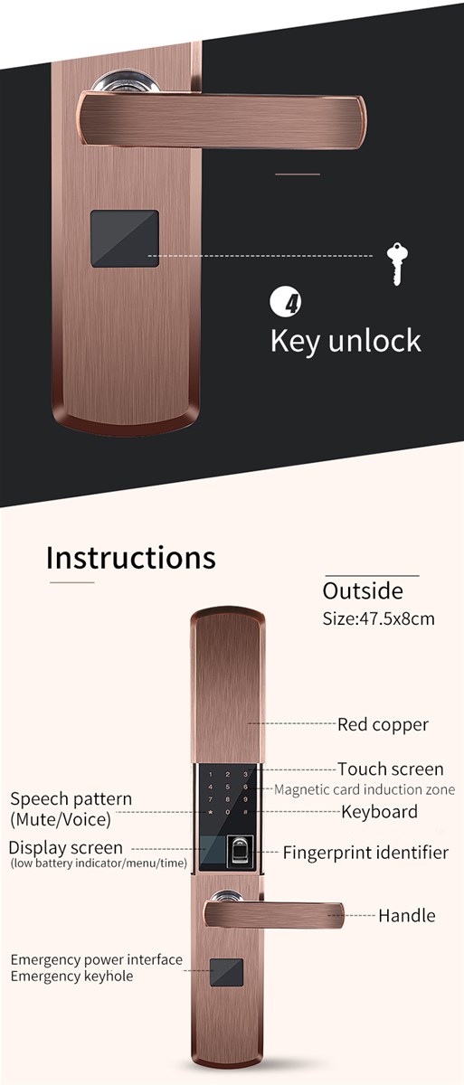 RX0802 Fingerprint password electronic smart lock magnetic card k automatic sliding cover antitheft door lock