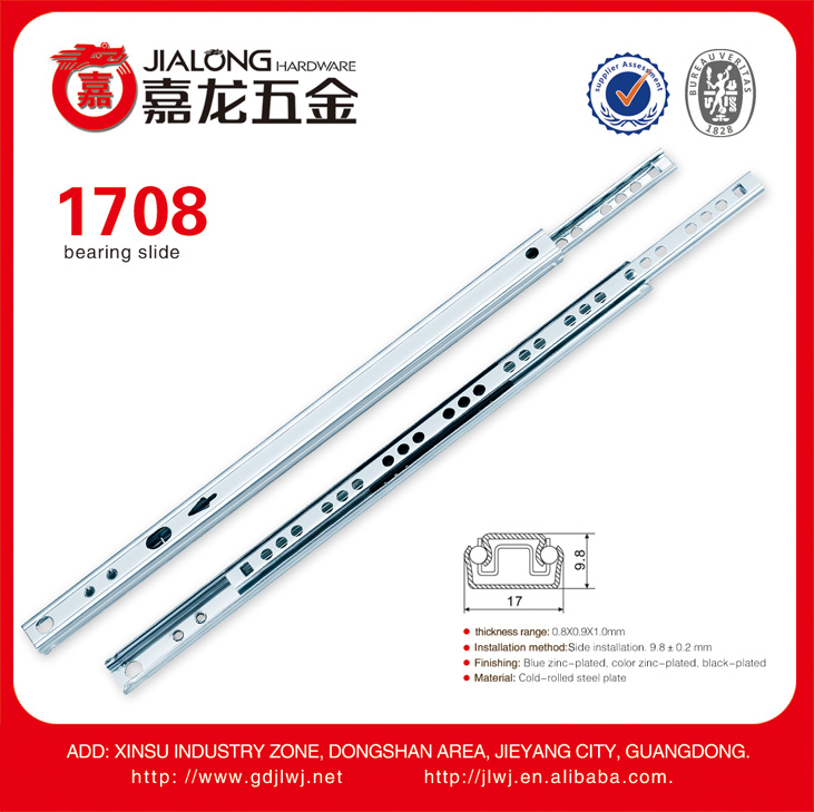 Jieyang Furniture Parts 2fold Steel Ball Bearing Drawer Slide