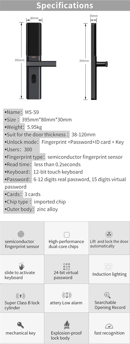 S9fingerprint locks smart locks Fingerprint password electronic smart card lock with automatic sliding cover