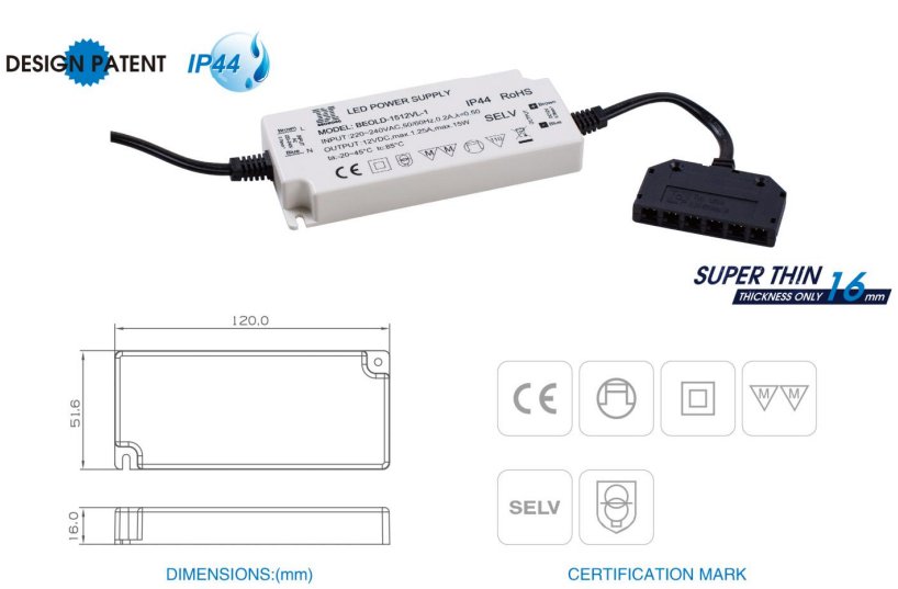 IP44 CV Version constant voltage super thin LED Power Supply LED Driver 20W12V