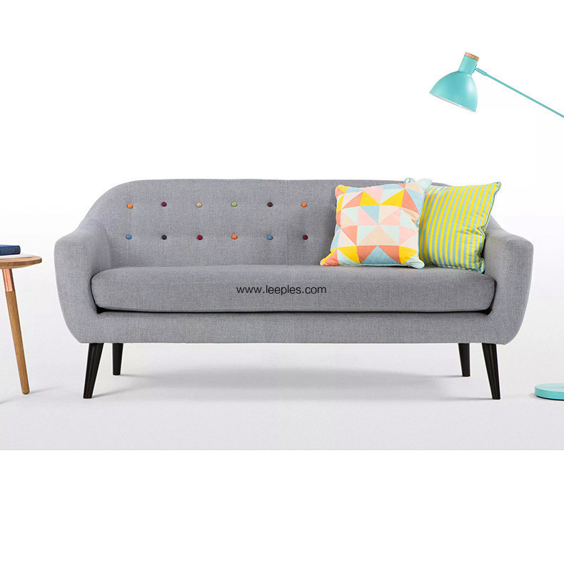 Leisure chesterfield fabric sofa set design for small house with natural wooden legs