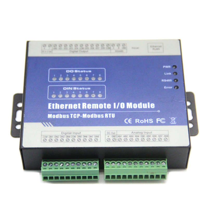 Modbus TCP Ethernet Remote IO Module RS485 to RJ45 Converter AINDINrelay output