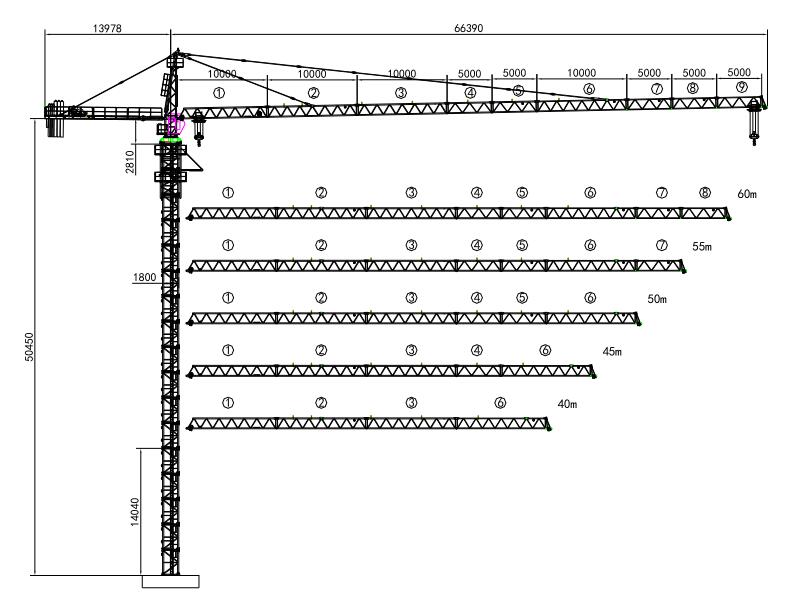 8t 65m jib TC6513 topkit tower hat construction tower crane full welded mast section self erecting crane used in Dubai