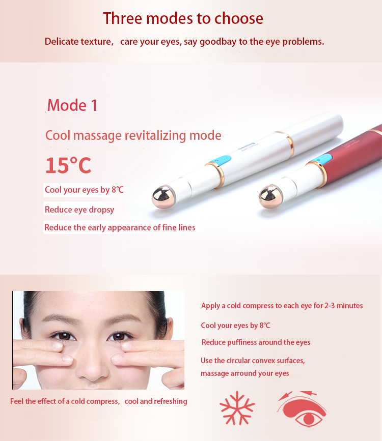 pink portable mini cool and hot eye massage pen