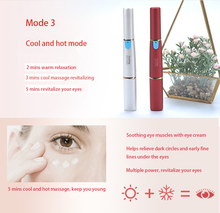 pink portable mini cool and hot eye massage pen