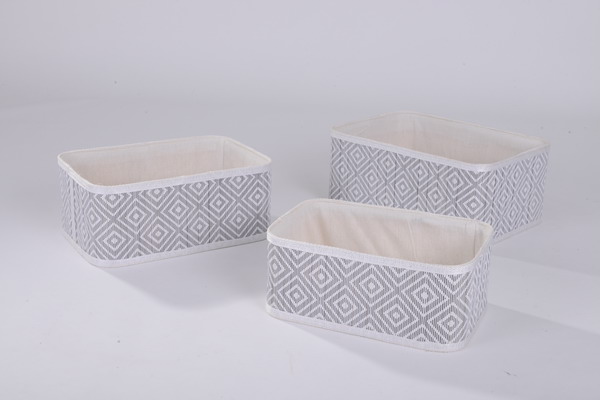 Hot sale bamboo storage baskets with polyester fabric liner rectangle shape storag box 