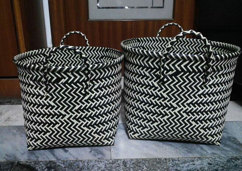 Round PP strorage basket with handle storage bags boxwicker basket morden bin