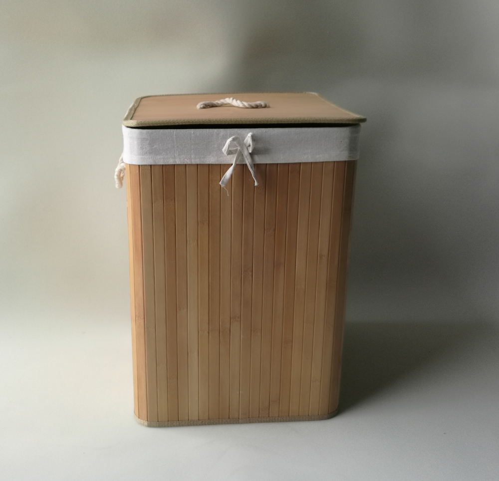 Foldable bamboo laundry basket with lid rectangle shape