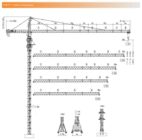 8t TC6010 hammer head tower crane 60m boom length topkit type frequency schneider invertor used in Indonesia