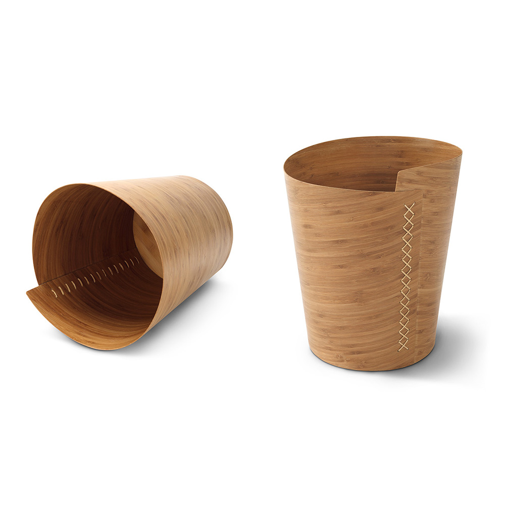 Modern Design Storm Solid Bamboo Trash Bin