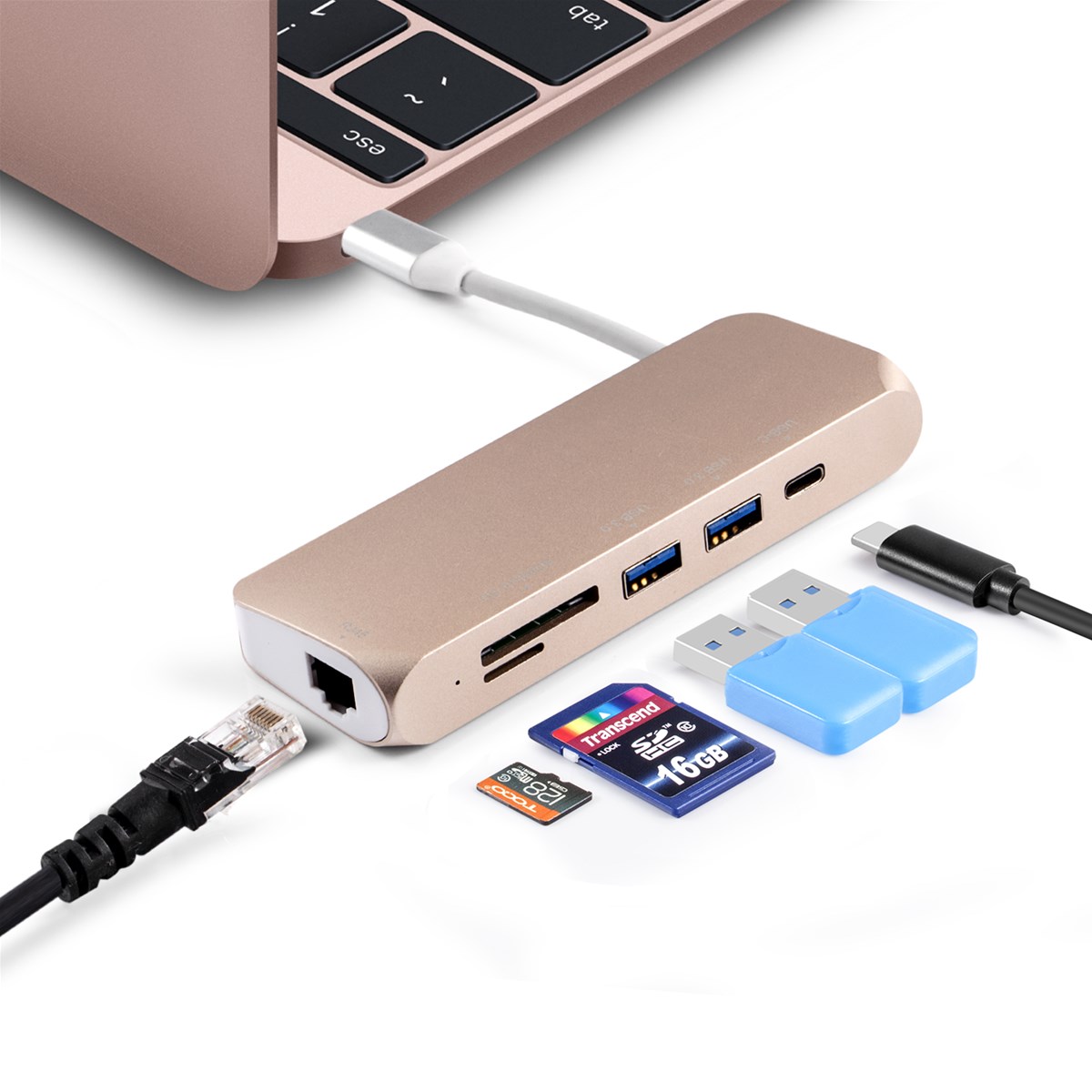HOTSALE Builtin cable for easy carring USB 31 TypeC 6 in 1 DockingRJ45 Support network 101001000 Mbps transmit