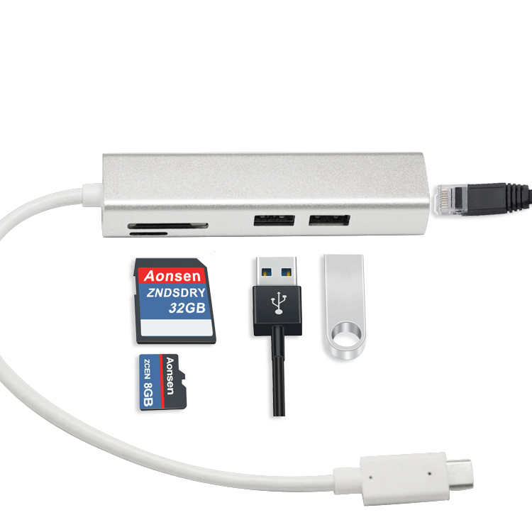5 in 1 Portable Space Aluminum Dongleusb typec hubUSB30 SDTF Card ReaderCompatible for MacBook Air Pro and Other