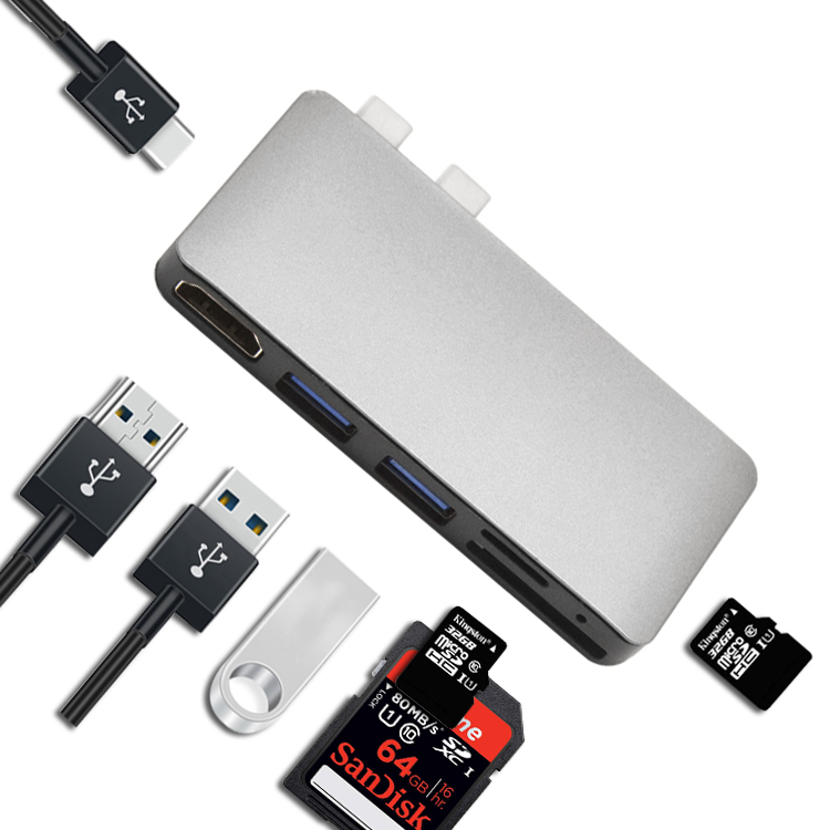 7 in 1 Portable Space Aluminum DongleUSB30 SDTF Card Readerwireless charger usb hub