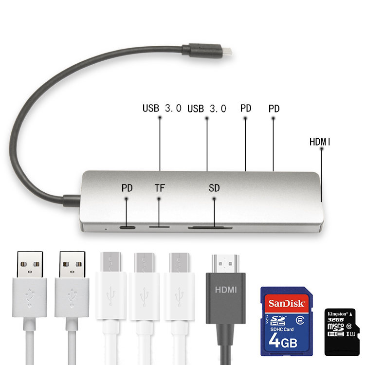 8 in 1 Portable Space Aluminum DongleUSB C Hub Multiport AdapterCompatible for MacBook Air Pro and Other Type C Laptop