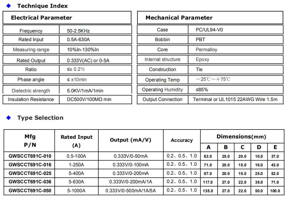 05A 5A 400A 1000A Input 0333V Output Clamp on Sensors