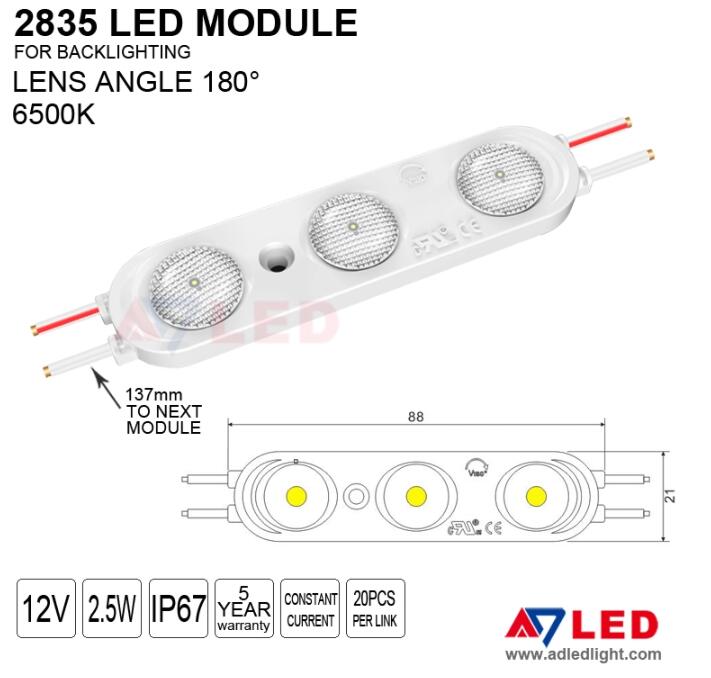 cerohs ul shenzhen manufacturer 3 lamp white smd 2835 waterproof injection light led module with lens