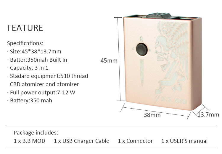 Mini Box Mod Kit 350mah 510 Thread Cbd Cartridge Battery Vape Mod Popular Electronic Cigarette