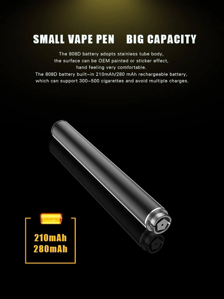 SMOKMATE Custom Logo 808D Ecig Battery 210 Mah 280 Mah 808D Thread Rechargeable Vape Pen Battery