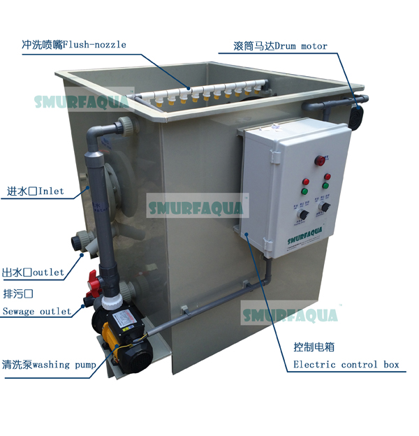 Auto backwash rotary drum filter forindoor ras filter