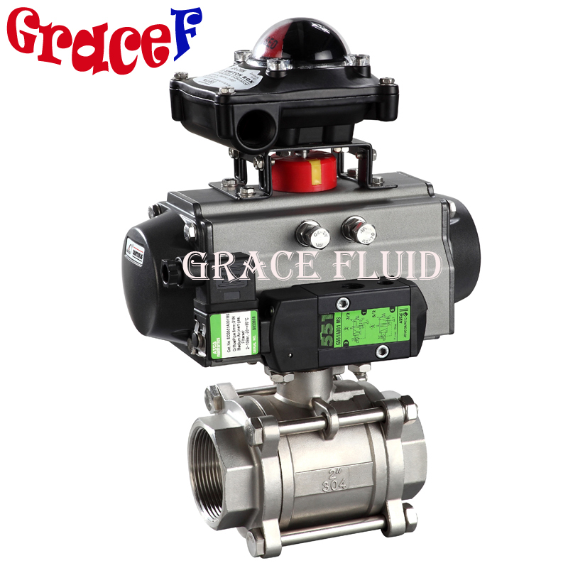 3pc Npt Stainless Steel Rotary Quarter Turn Rack Pinion Pneumatic Ball Valve