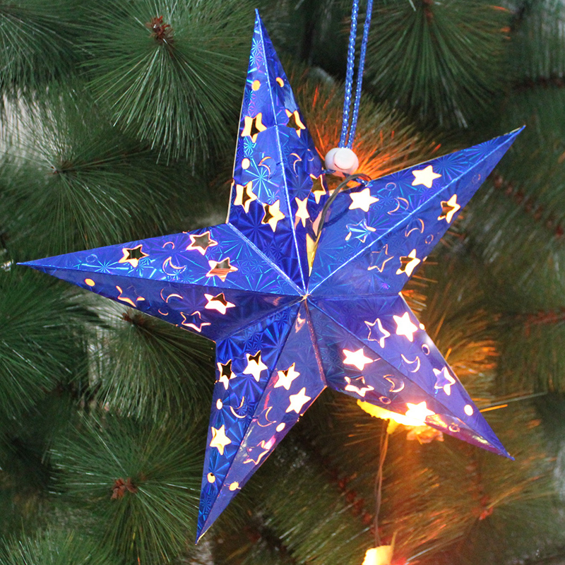 45CM Hanging Christmas Paper Star Lantern Pattern with Led Candle