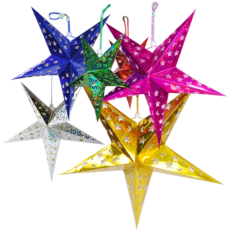 45CM Hanging Christmas Paper Star Lantern Pattern with Led Candle