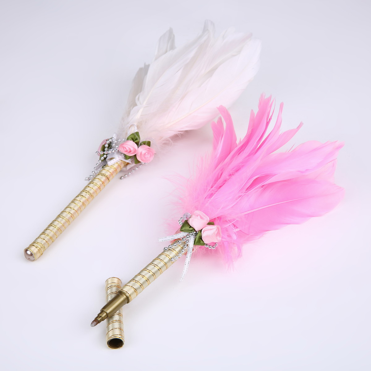 Unique Pink Feathers Top Signature Pen with Elegance Design for Wedding/Advertisement Gift
