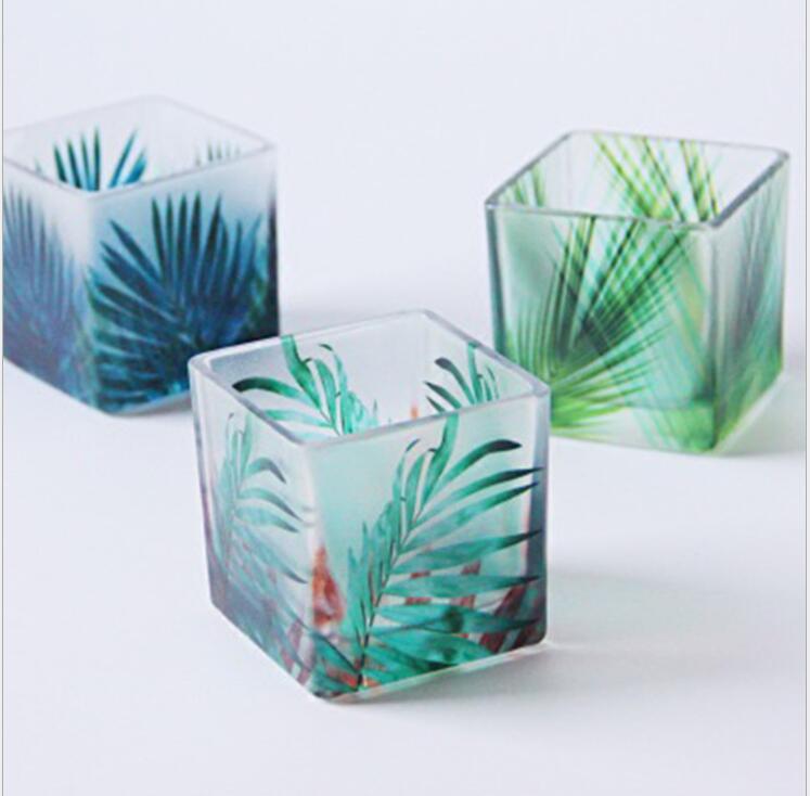 Decorative square tealight glass candle holder for daily life set of 3