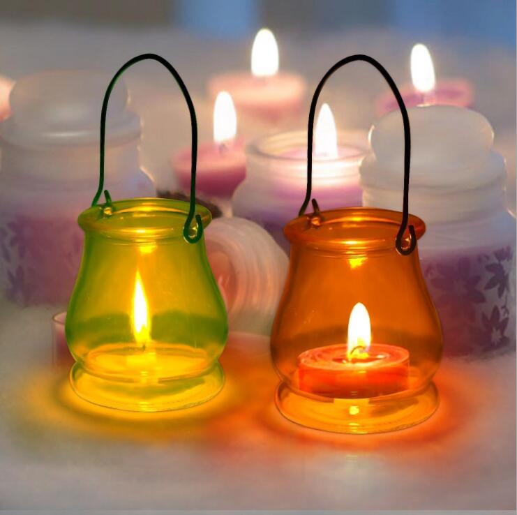 Glass hurricane lamp hanging glass candle jar glass container for wax tealight votive