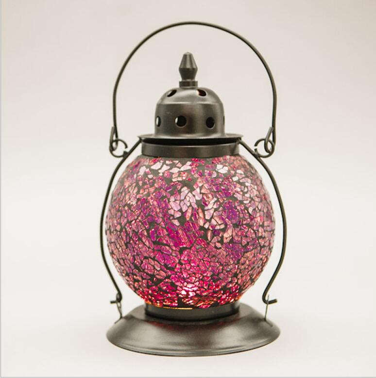 Turkish glass hanging mosaic tealight lantern holder lamp with metal stand