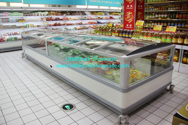 Supermarket Glass Door Island Freezer for Frozen Foods
