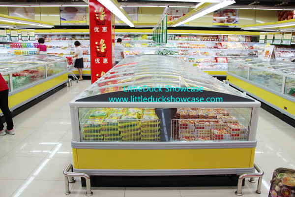 Supermarket Glass Door Island Freezer for Frozen Foods