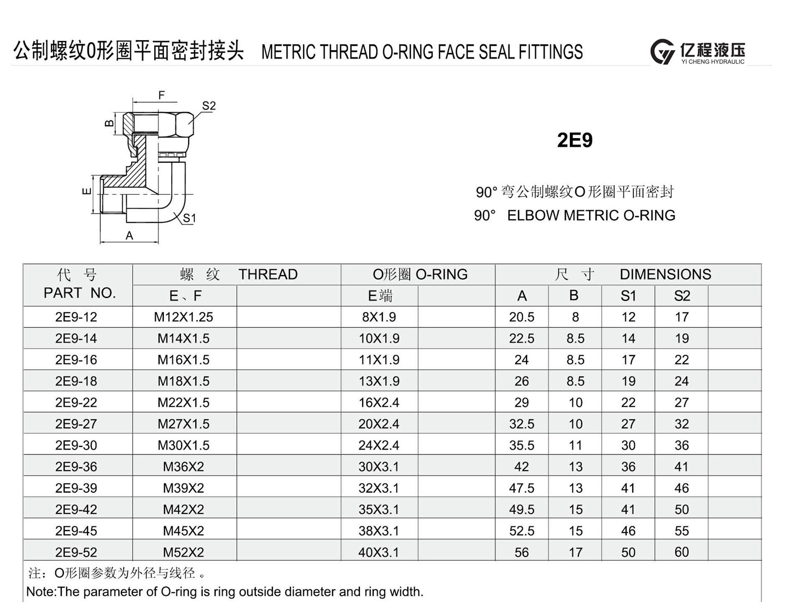 2E9 elbow metric ORing hose fitting swagelok with high quality