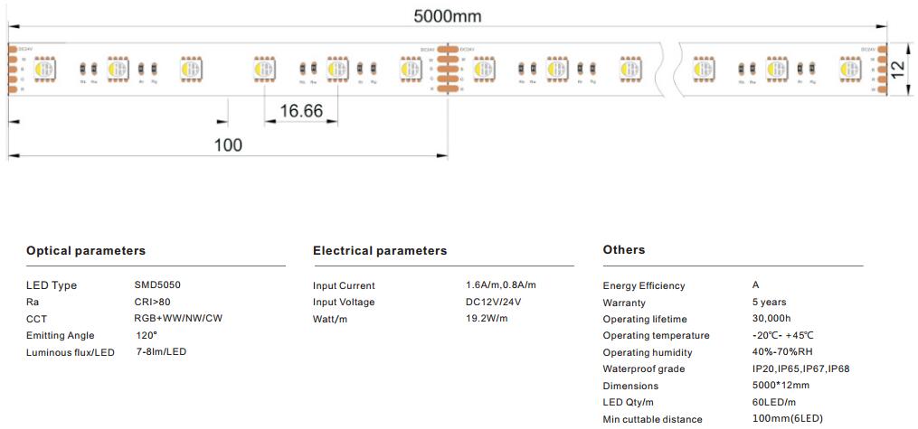 SMD5050 RGBW 4IN1 60LEDs LED Strip Light Quality LED chip and high lumen