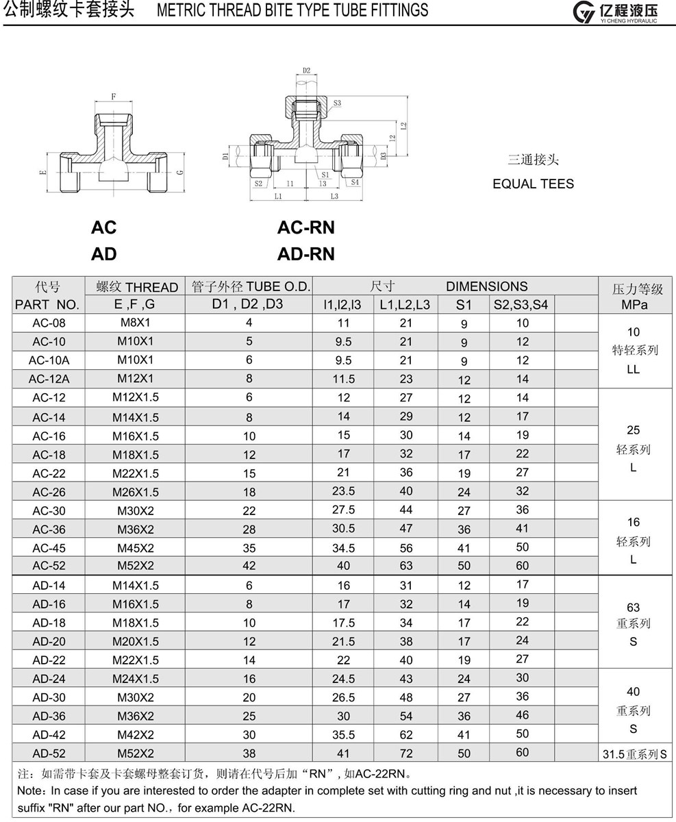 Eaton Standard Hydraulic Stainless Equal Tees for hydrulic metric connect pipes