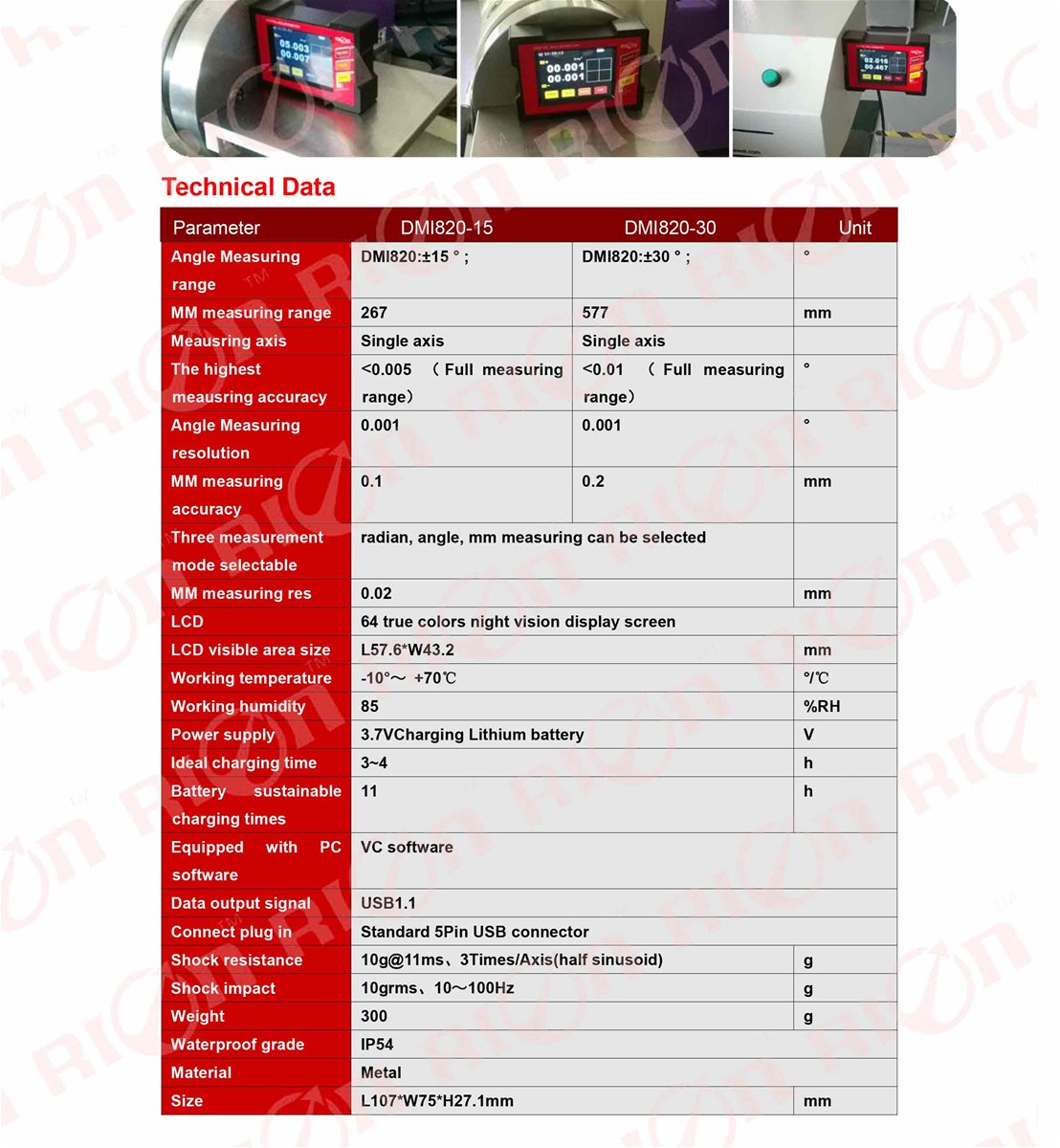 DMI820 Dual Axis LCD Screen Digital Inclinometer with Touch Operation Controller Tilt Sensor