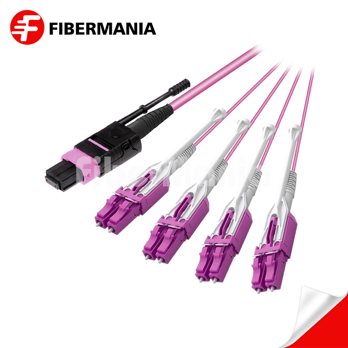 8 Fiber MTP Male to LC Uniboot Fanout Cable with Pull Tabs Om4 50125 Multimode 1m 8 Fiber MTP Male to LC Uniboot Fanout Cable with Pull Tabs Om4 50125 Multimode 1m