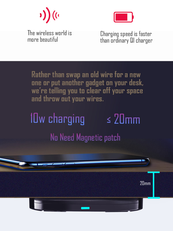 ZeePower 20mm Long Distance invisible Wireless ChargerUndertable charger